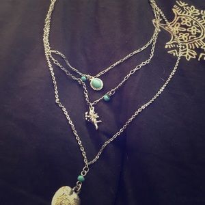 three layer boho silver and turquoise necklace